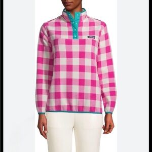 Lands' End Women’s XS Pink and White Checkered Fleece Pullover